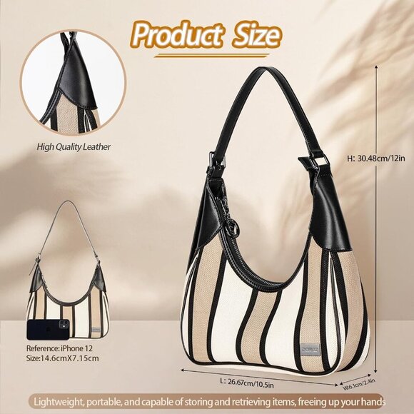 Shoulder Bag for Women, Striped Handbag, Cute Clutch Purse with Zipper Closure, - Picture 6 of 6